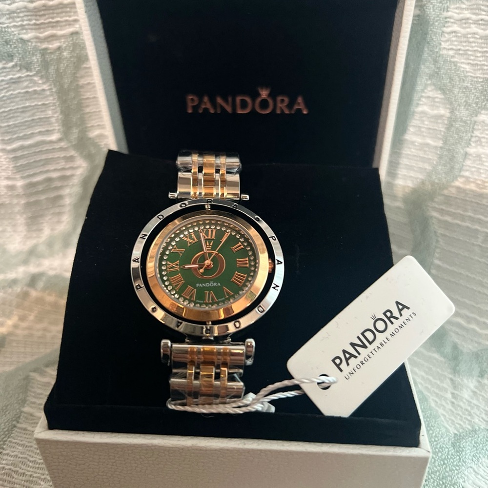 Pandora Two-Tone Silver and Gold Watch with Green Face